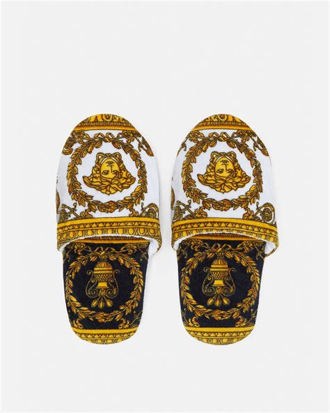 versace baroque print slippers heren|VERSACE.